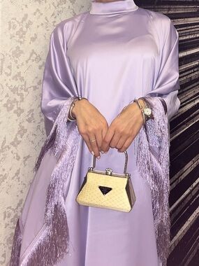 PURPLE FRINGE KAFTAN Satin Maxi Dress